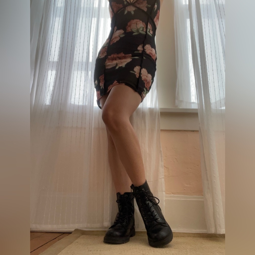 Sexy mesh floral midi dress.